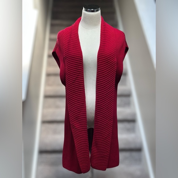 Chico’s Cotton Cashmere Cardinal Red Knit Cardigan Sweater Vest Women’s 2/L Cozy - Picture 1 of 10